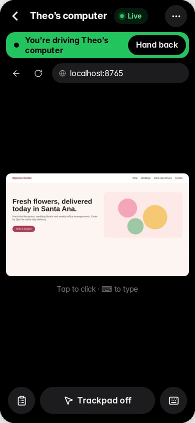 The same take-over screen on a phone.